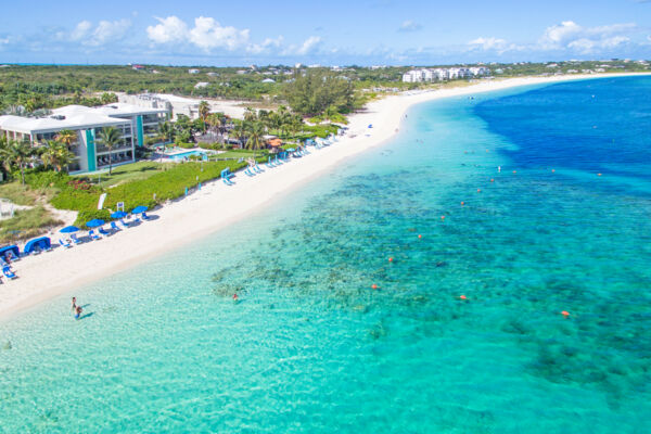 Aerial view of the Bight Reef and beach on Providenciales