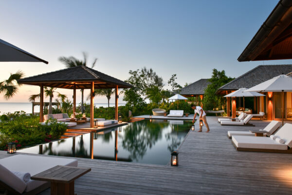 Aerial view of Serenity villa on Parrot Cay