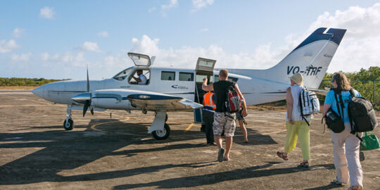 Caicos Express Airways Cessna 402 on the tarmac at the Salt Cay Airport