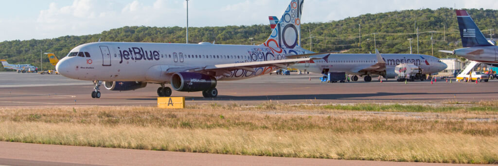 Airliners on the tarmac at the Providenciales International Airport