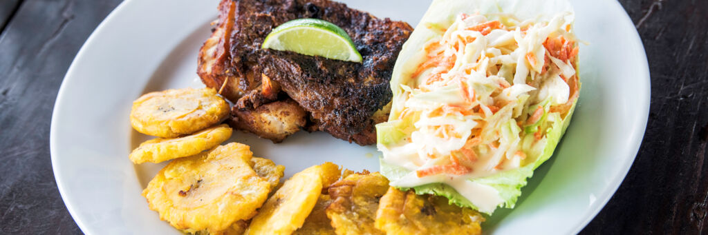 Fresh grouper with plantains and coleslaw