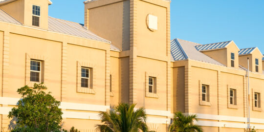 The Supreme Court of the Turks and Caicos in Cockburn Town at sunset