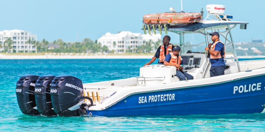 Royal Turks and Caicos Police boat on Grace Bay