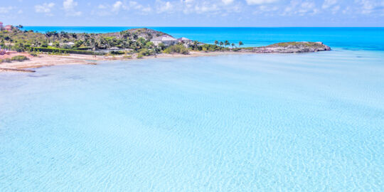 Aerial view of the largest beach at Turtle Tail