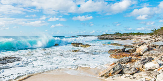 Late afternoon and breaking waves on Malcolm's Road Beach