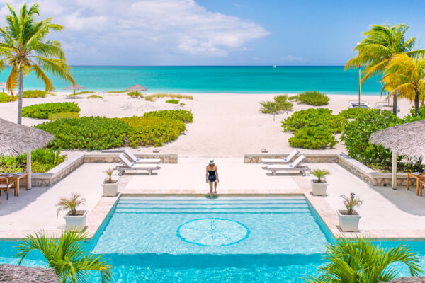 Pool and beach at Pine Cay