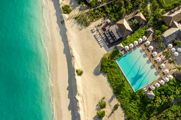 Aerial view of the COMO Parrot Cay Resort