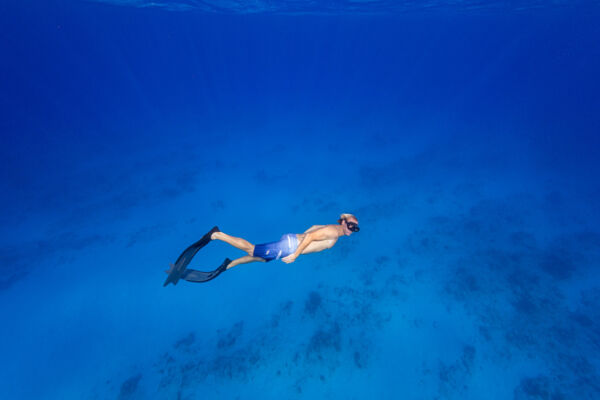 Freediving in the amazing blue water of Malcolm's Road Beach