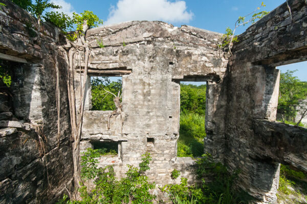 The interior of the ruins of the Great House at Wade's Green Plantation on North Caicos