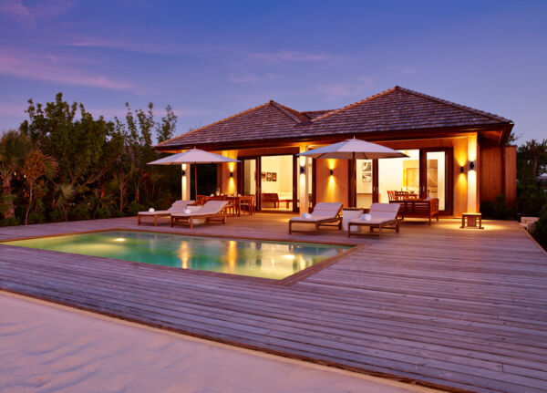 Villa at dusk on Parrot Cay