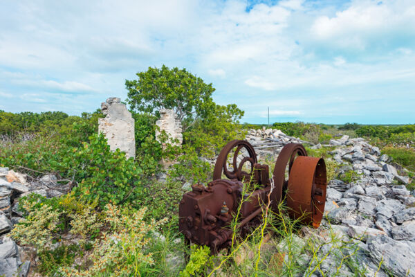 Yankee Town and an old engine in the Turks and Caicos